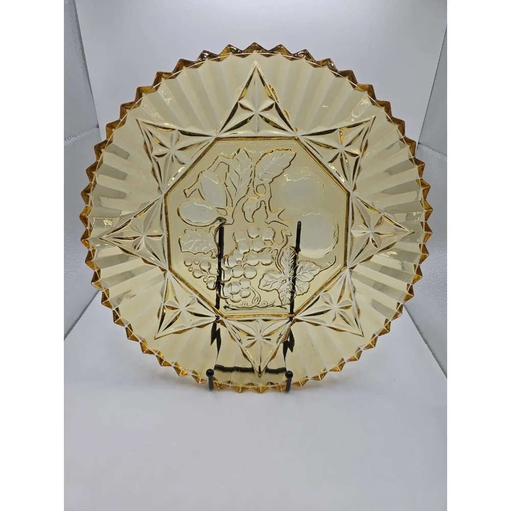Vintage Amber Federal Fruit Glass Serving Plate 1940's Pioneer Fruit Pattern
